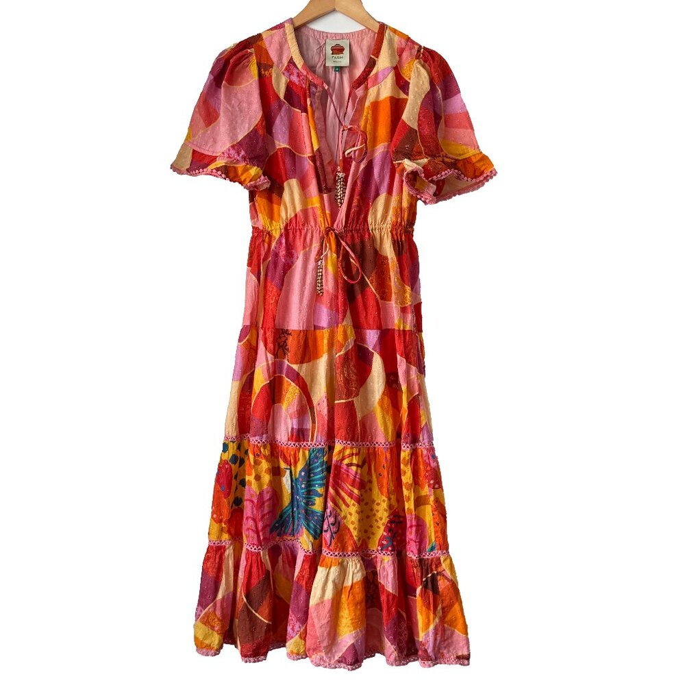 Farm Rio Pink and Orange Mixed Patch Twirl Maxi Dress — Medium